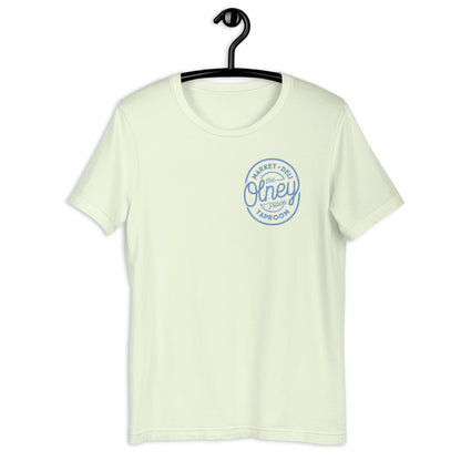 Olney place Basic tee Heather Prism Ice Blue print