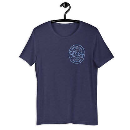 Olney place Basic tee Heather Prism Ice Blue print